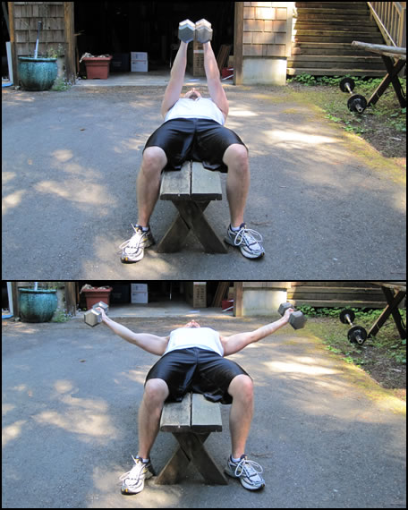 Free weight training exercises- how to do a dumbbell lat fly with straight arms.