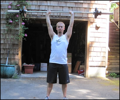 Free weight training exercises- how to do a barbell shoulder press.