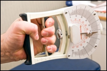 A hand dynamometer is the perfect way to do a grip strength test.