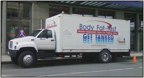 The BodyFatTest portable hydrostatic weighing truck.