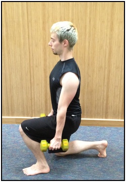 Split squats with weights, bottom.