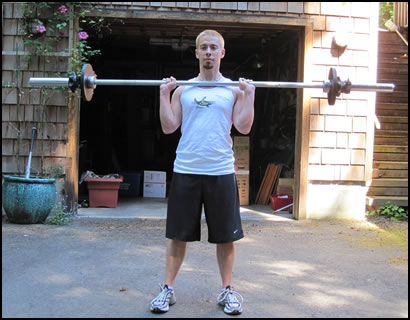 Free weight training exercises- how to do a barbell shoulder press.